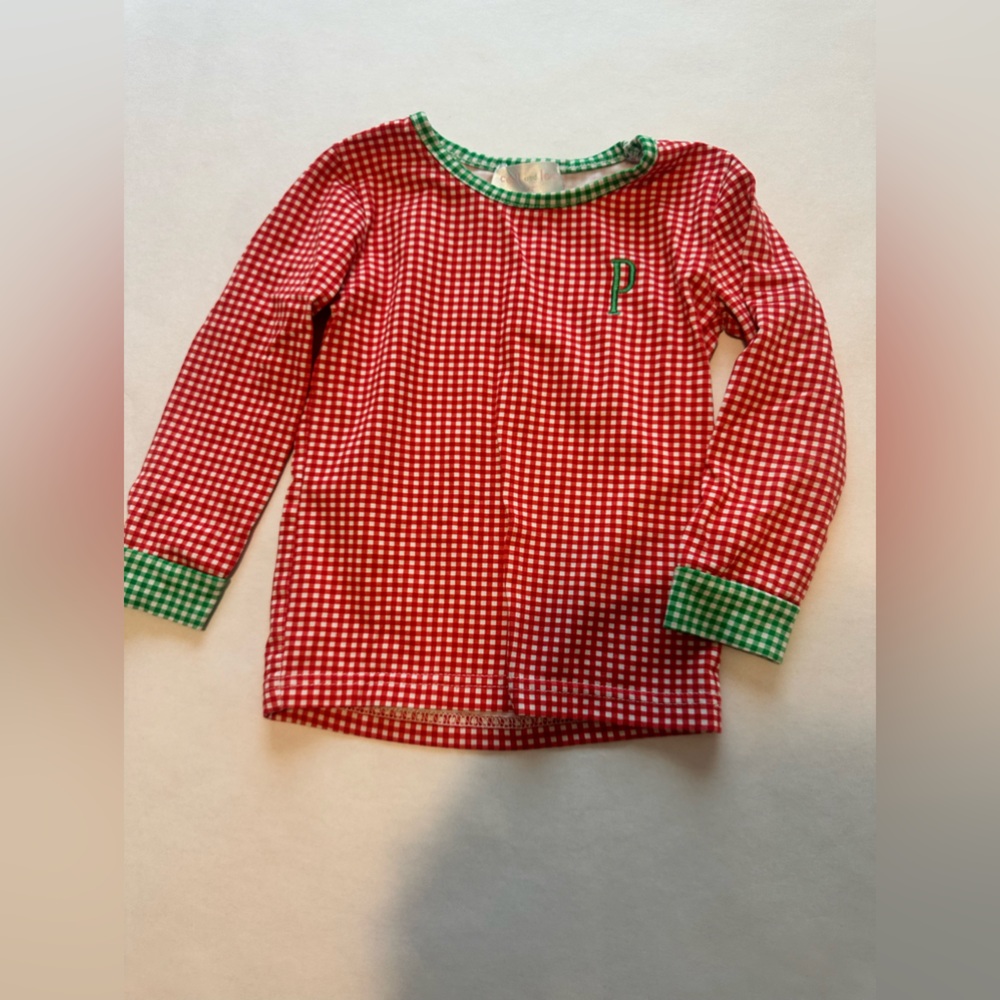 4T Cecil & Lou Red Gingham Long-Sleeve Pajama Top with Green Trim